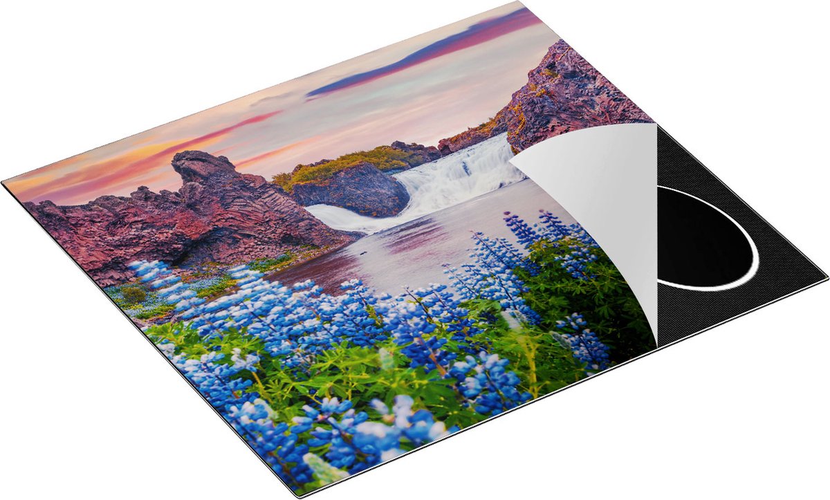 Chefcare Inductie Beschermer Waterval met Blauwe Lupine Bloemen - 60x55 cm - Afdekplaat Inductie - Kookplaat Beschermer - Inductie Mat