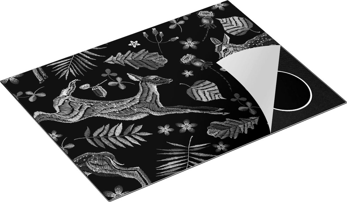 Chefcare Inductie Beschermer Herfst Achtergrond met Herten - Abstract - Zwart Wit - 70x52 cm - Afdekplaat Inductie - Kookplaat Beschermer - Inductie Mat