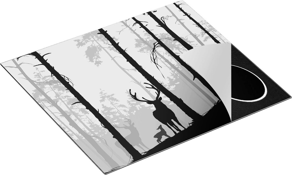 Chefcare Inductie Beschermer Herten in het Bos - Silhouet - Zwart Wit - 60x50 cm - Afdekplaat Inductie - Kookplaat Beschermer - Inductie Mat