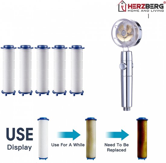 Herzberg Turbo Charger Douchekop Goud Jet Douche Filtersysteem met