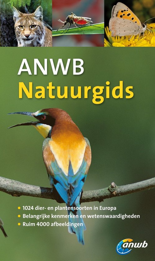 Koppagina met een europralijn op tak, een leeuwerik en een vlinder. Titel: "ANWB Natuurgids"
