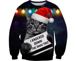 Foute kersttrui met kerstkat en kerstmuts - Maat M - Foute Kersttrui - Superfout - Foute trui - Feestkleding - Kerstkleding - Foute kleding - Kerst trui - Kersttrui dames - Kersttrui heren - Lelijke Kersttrui - Grappige Kersttrui - Kerstmutsen -