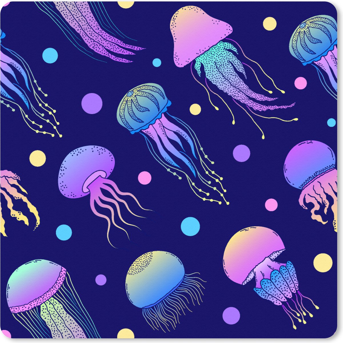 Muismat XXL 80x80 cm - Bureau onderlegger - Bureau mat Kwallen - Neon - Patronen - Regenboog - Bureaumat - Gaming mousepad xl - Bureaulegger groot - Computer deskmat