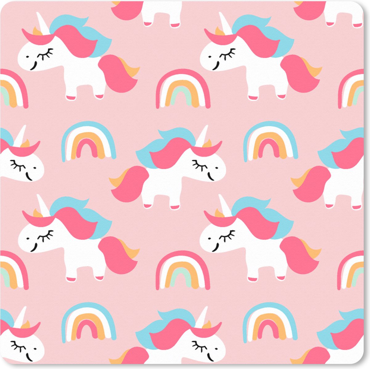 Muismat XXL 80x80 cm - Bureau onderlegger - Bureau mat Unicorn - Regenboog - Roze - Patroon - Bureaumat - Gaming mousepad xl - Bureaulegger groot - Computer deskmat