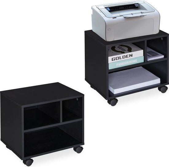 Relaxdays 2x bureau kast op wielen - printerkast - verrijdbaar kastje - 3 vakken - kantoor