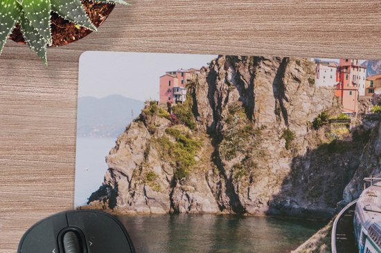 Muismat XXL 80x80 cm - Bureau onderlegger - Bureau mat Italië - Trein - Zee - Bureaumat - Gaming mousepad xl - Bureaulegger groot - Computer deskmat