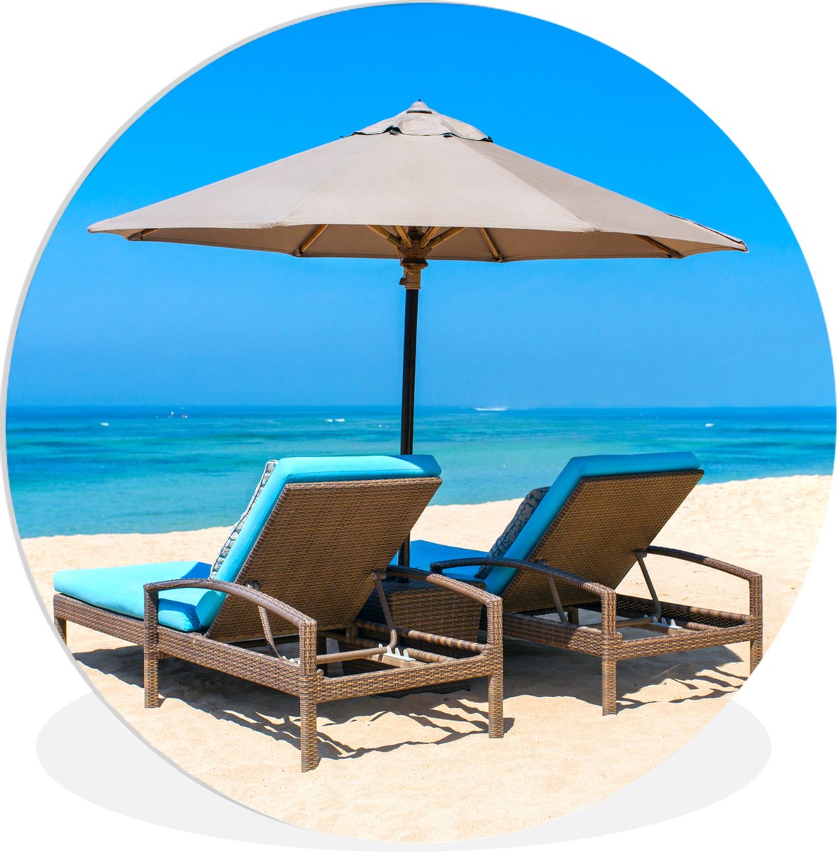 WallCircle® Wandcirkel 150x150 cm - Muurcirkel Strandstoel - Parasol - Zomer - Zee - Muurd