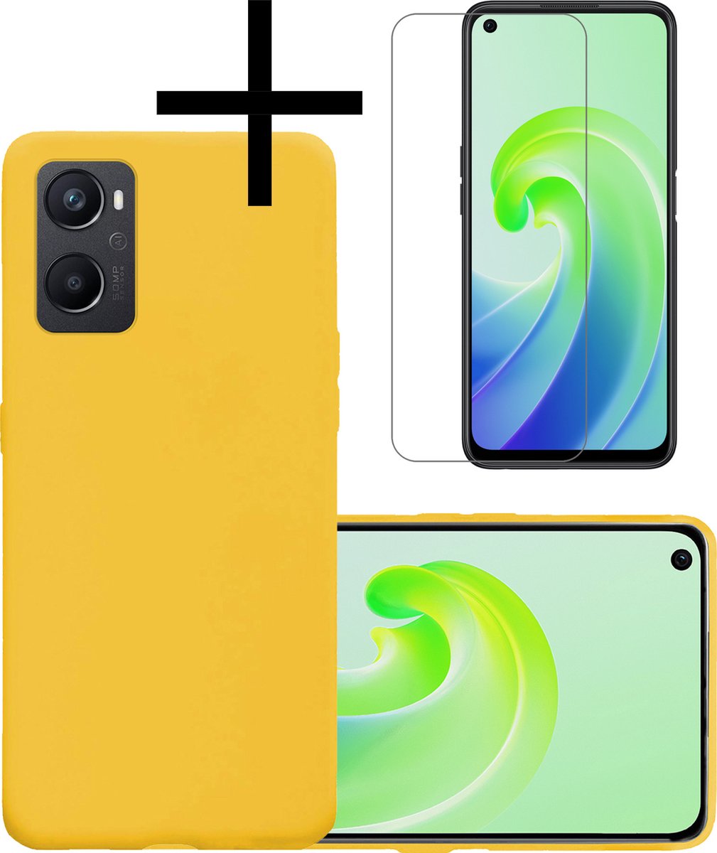 OPPO A76 Hoesje Back Cover Siliconen Case Hoes Met Screenprotector - Geel
