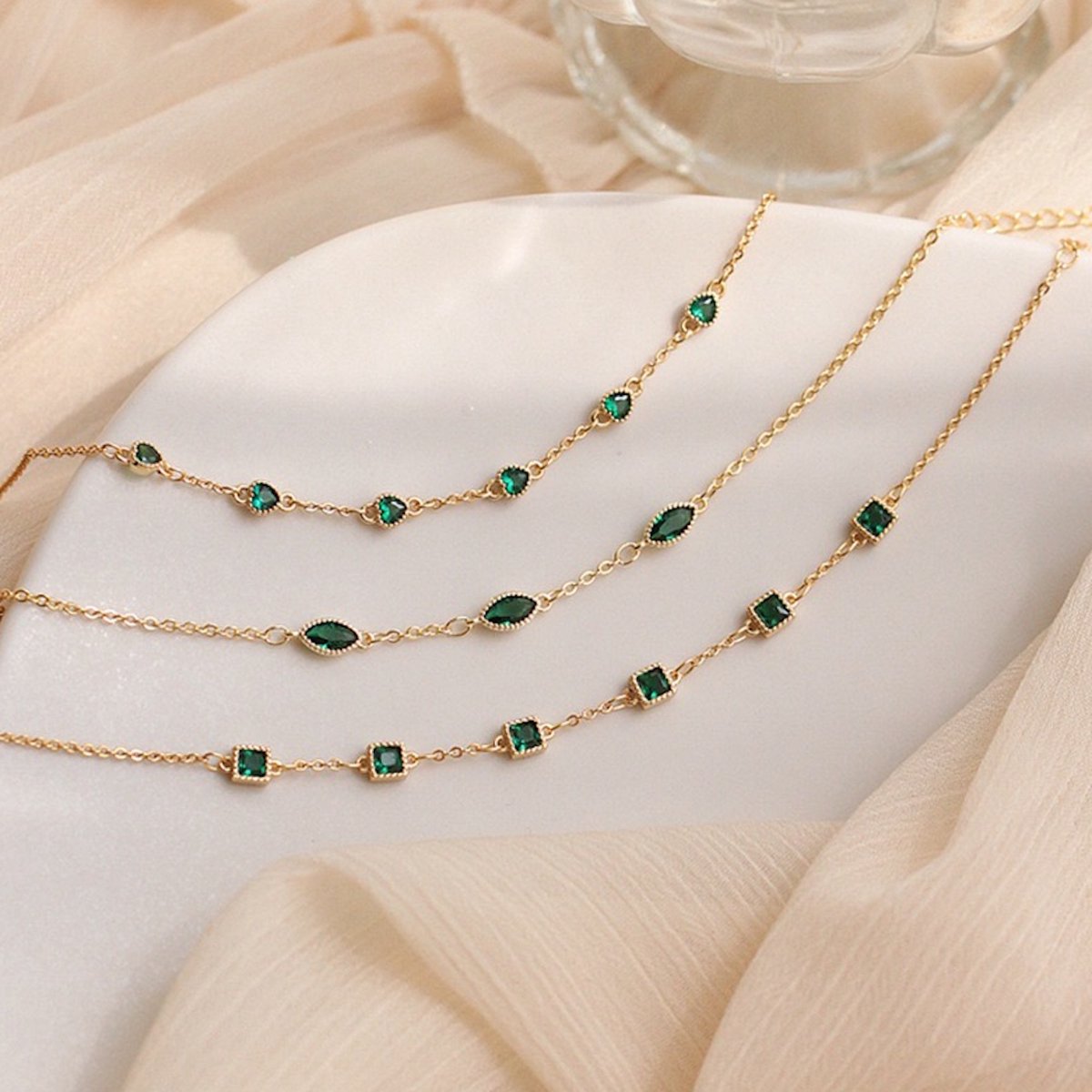 Royal emerald look elegante gouden vermeil armbanden-square stones