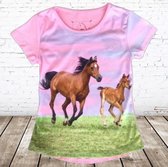 Roze t-shirt met paard en veulen -s&C-86/92-t-shirts meisjes