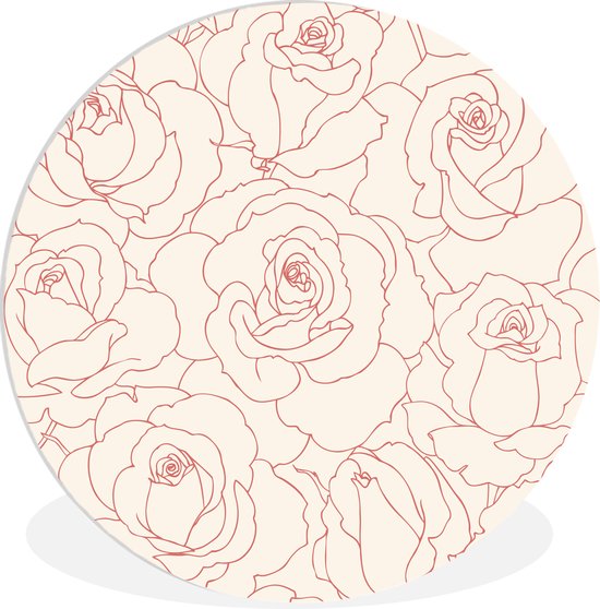 illustration de design floral de roses roses Assiette en plastique cercle mural ⌀ 90 cm - impression photo sur cercle mural / cercle vivant (décoration murale)