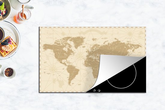 KitchenYeah® Inductie beschermer 91.2x52 cm - Wereldkaart - Vintage - Retro - Kookplaataccessoires - Afdekplaat voor kookplaat - Inductiebeschermer - Inductiemat - Inductieplaat mat