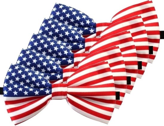 Verkleed vlinderstrikje - 5x - landen thema - USA/Amerika - rood/wit/blauw - Amerikaanse vlag