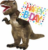 Pluche knuffel Dino T-rex 48 cm met grote A5-size Happy Birthday wenskaart - Verjaardag cadeau setje - Een knuffel sturen