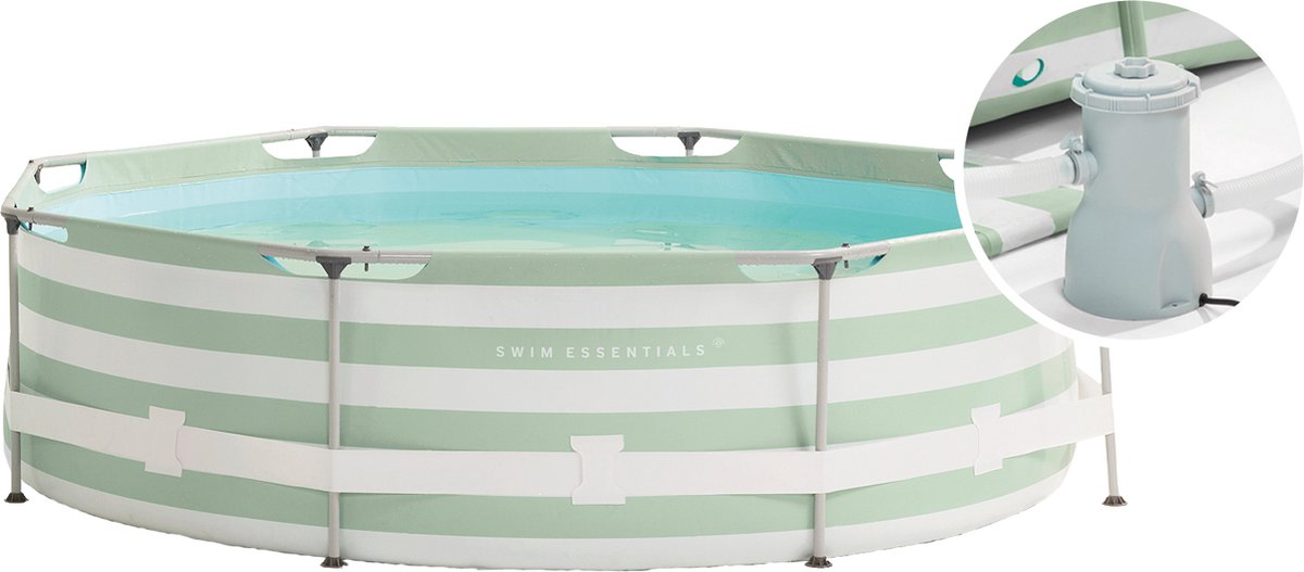 Swim Essentials Frame zwembad rond 305x76 cm Groen Wit - met filterpomp, afdekzeil & grondzeil