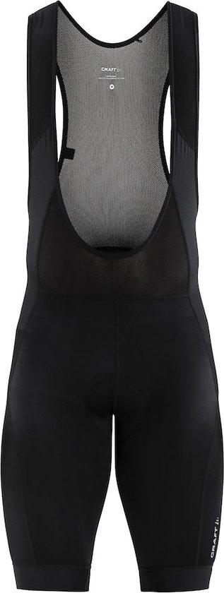 Zwarte Craft bib shorts voor heren met een zilveren logo op de zijkant.