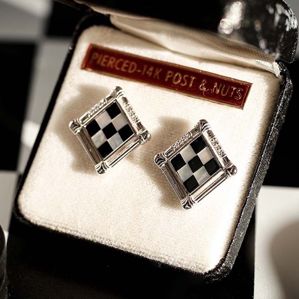 Modern Gallery - Vintage look schaakbord oorstekers - sterling zilver