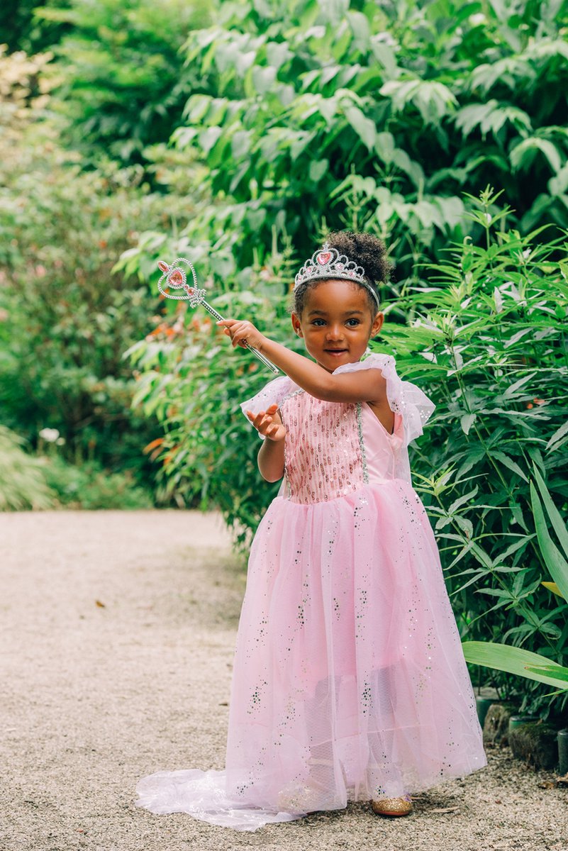 Frozen Elsa jurk - roze prinsessenjurk meisje - Het Betere Merk - Prinsessen verkleedkleding - 134/140 - juwelenset - kroon - tiara - toverstaf - kleed — afbeelding 2