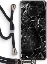 Case Company® - Hoesje met koord geschikt voor Huawei Mate 20 Pro hoesje met Koord - Zwart Marmer - Telefoonhoesje met Zwart Koord - Bescherming aan alle Kanten en Over de Schermrand