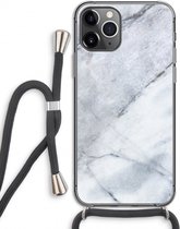 Case Company® - Hoesje met koord geschikt voor iPhone 11 Pro hoesje met Koord - Witte marmer - Telefoonhoesje met Zwart Koord - Extra Bescherming aan alle Kanten en Over de Schermrand