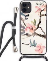 Case Company® - Hoesje met koord geschikt voor iPhone 11 hoesje met Koord - Japanse bloemen - Telefoonhoesje met Zwart Koord - Extra Bescherming aan alle Kanten en Over de Schermrand