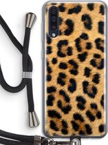 Case Company® - Hoesje met koord geschikt voor Samsung Galaxy A50 hoesje met Koord - Luipaard - Telefoonhoesje met Zwart Koord - Bescherming aan alle Kanten en Over de Schermrand