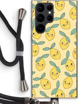Case Company® - Coque Samsung Galaxy S22 Ultra avec cordon - Citrons - Protection de téléphone avec cordon Zwart - Protection de tous les côtés et sur la lunette de l'écran