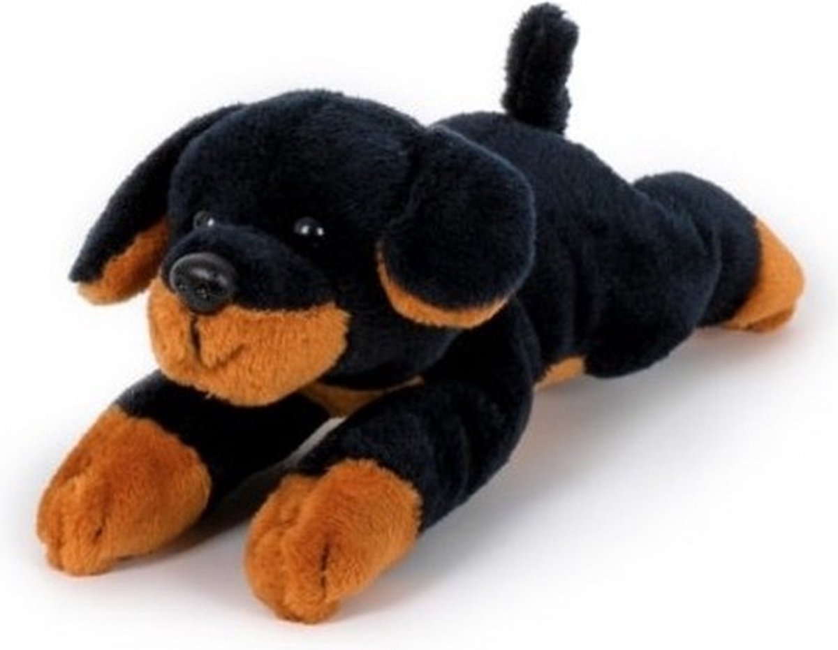 Heunec Pluche rottweiler - zwart/bruine - honden knuffel - 13 cm - huisdieren knuffel