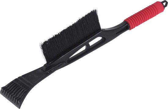 Grattoir à glace extra long pour vitres de voiture avec brosse noir/rouge 53 cm avec chiffon anti-buée - Trucs de gel d'hiver - Avec poignée soft grip