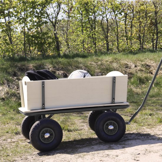 Sunny Billy Beach Wagon Bolderkar Antraciet - Blank hout - Bolderwagen met luchtbanden - 94x61x97cm