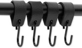 Brute Strength - Leren S-haak hangers - Antraciet - 4 stuks - 12,5 x 2,5 cm – Zwart zilver – Leer - handdoekhaakjes - Ophanghaken – kapstokhaak