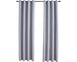 vidaXL - Gordijn - verduisterend - met - metalen - ringen - 2 - st - 140x225 - cm - grijs