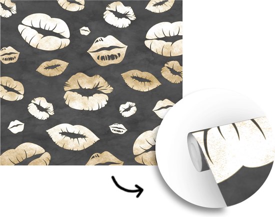 Papier peint - Papiers Papier peint photo Motifs - Kiss - Or - Zwart - Largeur 300 cm x Hauteur 300 cm