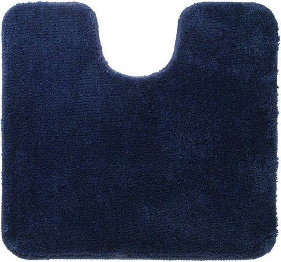 Donkerblauwe toiletmat met een U-vormige uitsparing en afgeronde hoeken.