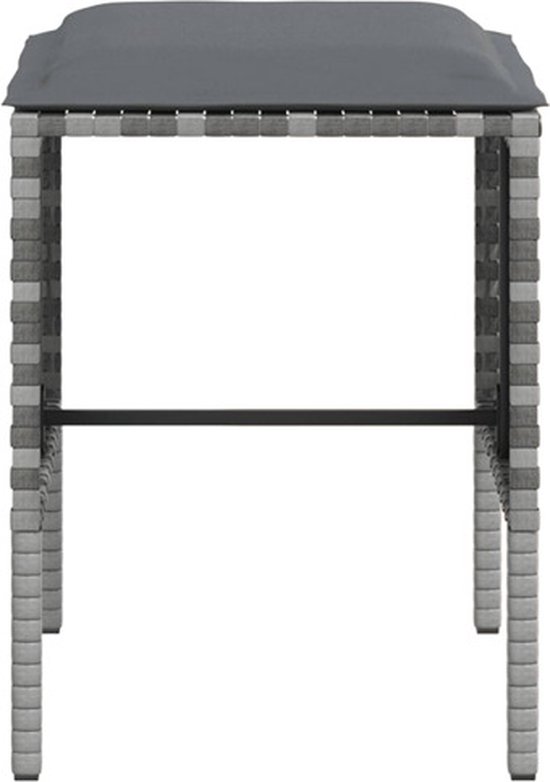 Grijze poly rotan bijzettafel, 36x36x38 cm (lxbxh), met kussen.