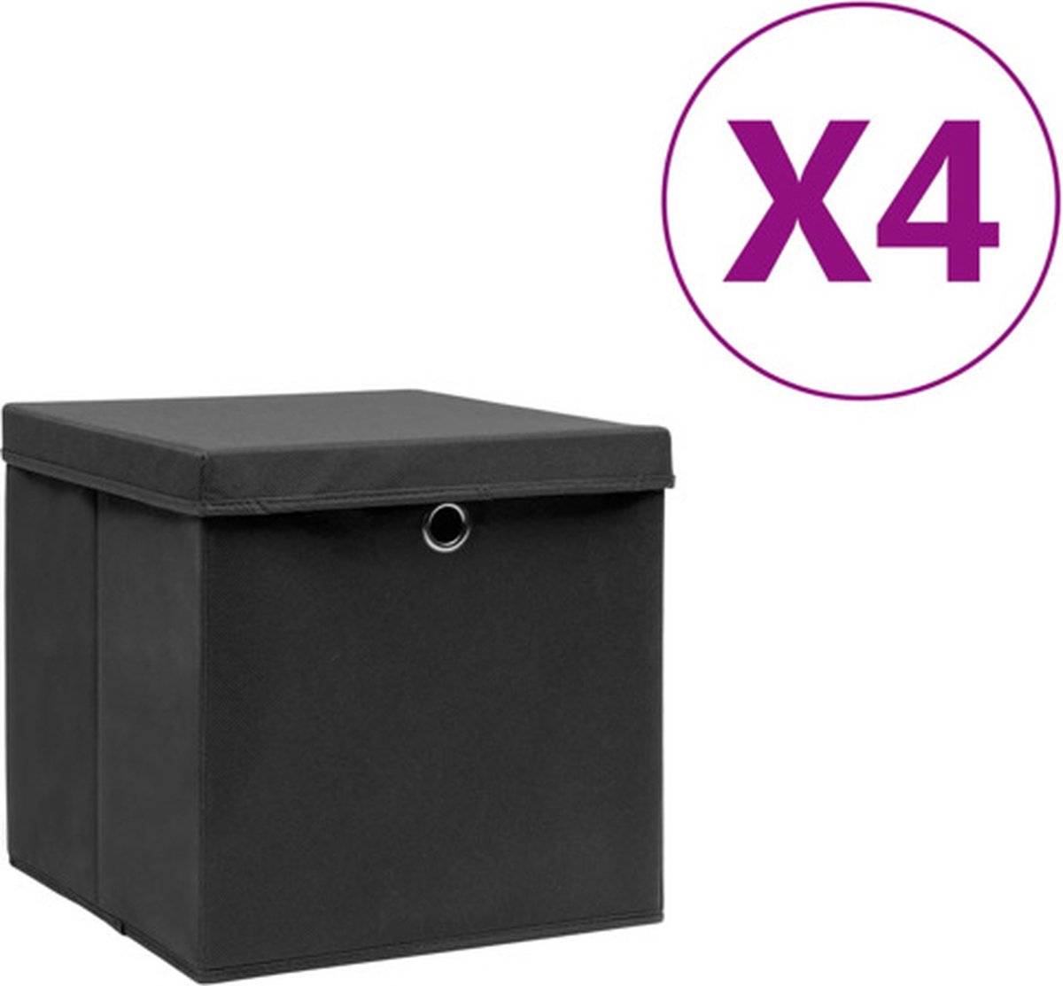 vidaXL Opbergboxen met deksels 4 st 28x28x28 cm zwart