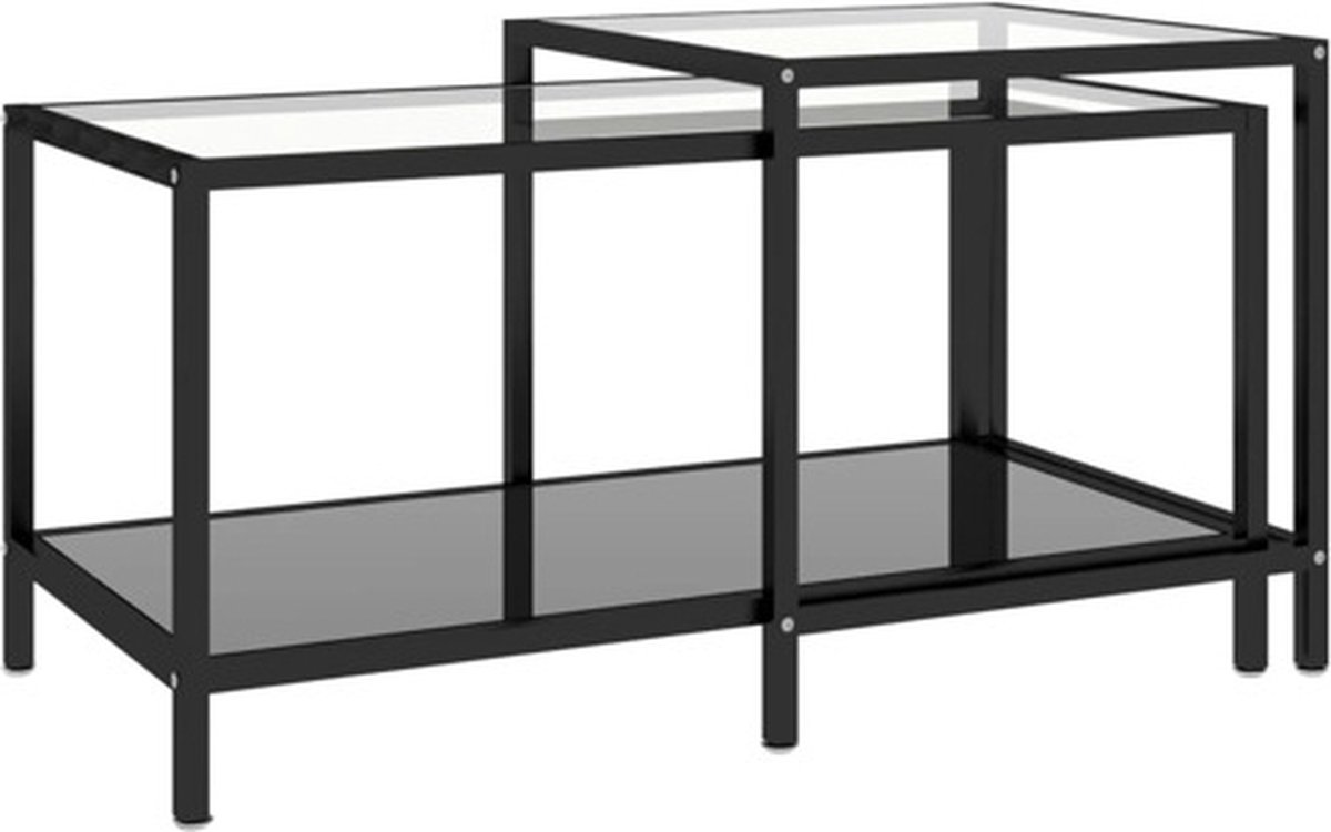 vidaXL 2-delige - Salontafelset - gehard - glas - zwart