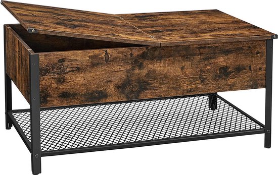 Table basse - Table basse industrielle - Table basse avec rangement - Table d'appoint - Avec plateau rabattable - 100 x 55 x 47 cm - Marron - Zwart