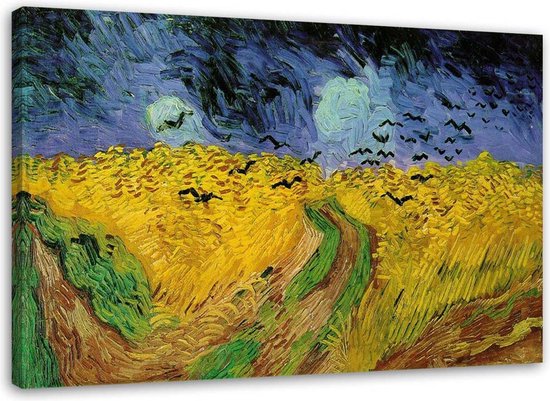Trend24 - Canvas Schilderij - Veld Van Tarwe Met Ravens - V. Van Gogh Reproductie - Schilderijen - Reproducties - 100x70x2 cm - Geel