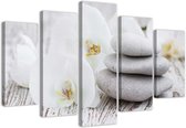 Trend24 - Canvas Schilderij - White Zen Orchid And Stenen - Vijfluik - Bloemen - 150x100x2 cm - Beige