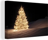 Canvas Schilderij Een verlichtte kerstboom tijdens de nacht - 30x20 cm - Wanddecoratie