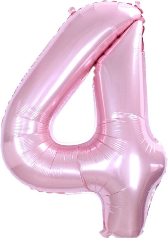 Folie Ballon Cijfer 4 Jaar Roze 70Cm Verjaardag Folieballon Met Rietje
