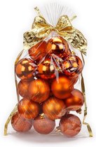 20x stuks kunststof/plastic kerstballen oranje/koper mix 6 cm in giftbag - Kerstboomversiering/kerstversiering
