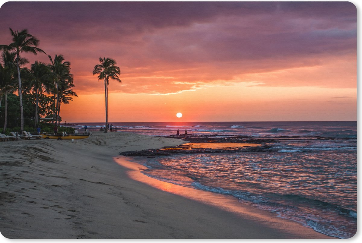 Muismat XXL 90x60 cm - Bureau onderlegger - Bureau mat Een oranje lucht boven de Stille Oceaan bij de Amerikaanse staat Hawaii - Bureaumat - Gaming mousepad xl - Bureaulegger groot - Computer deskmat