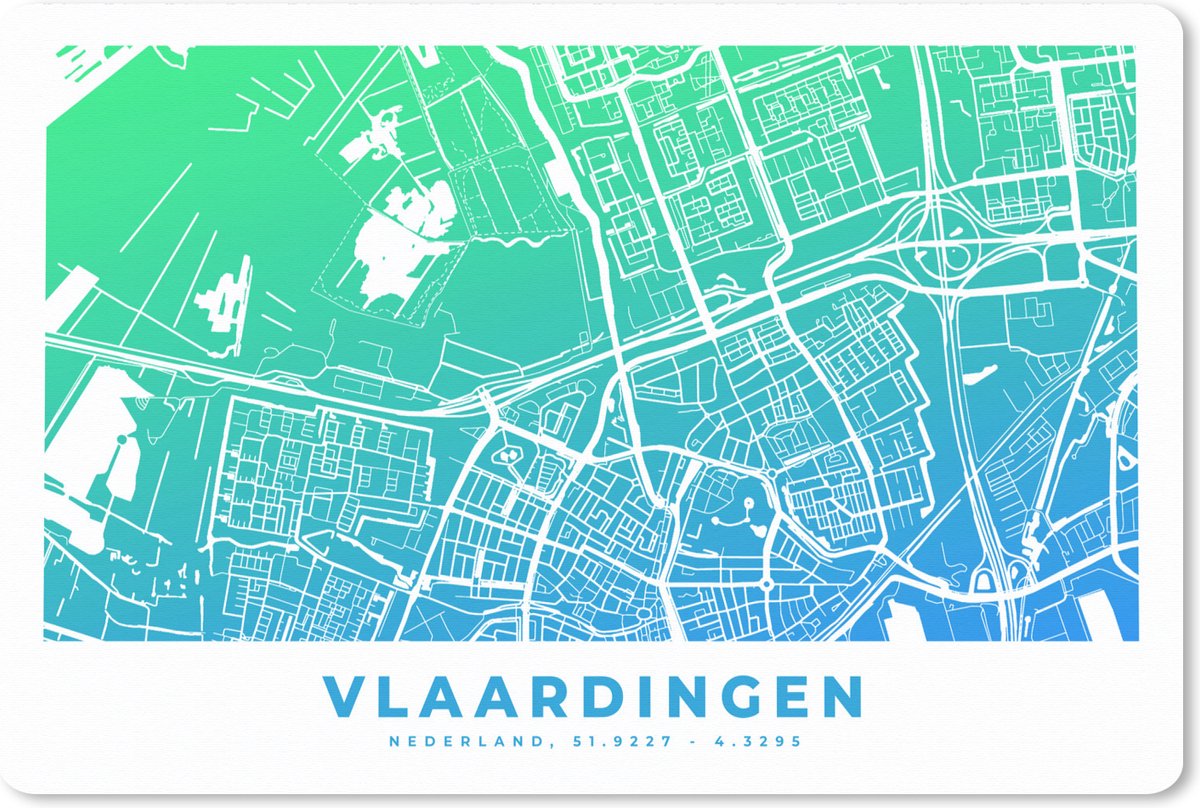 Muismat XXL 90x60 cm - Bureau onderlegger - Bureau mat Stadskaart - Vlaardingen - Blauw - Groen - Bureaumat - Gaming mousepad xl - Bureaulegger groot - Computer deskmat