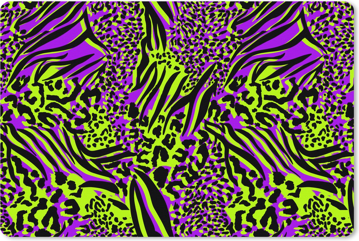 Muismat XXL 120x80 cm - Bureau onderlegger - Bureau mat Dierenprint - Neon - Paars - Groen - Bureaumat - Gaming mousepad xl - Bureaulegger groot - Computer deskmat