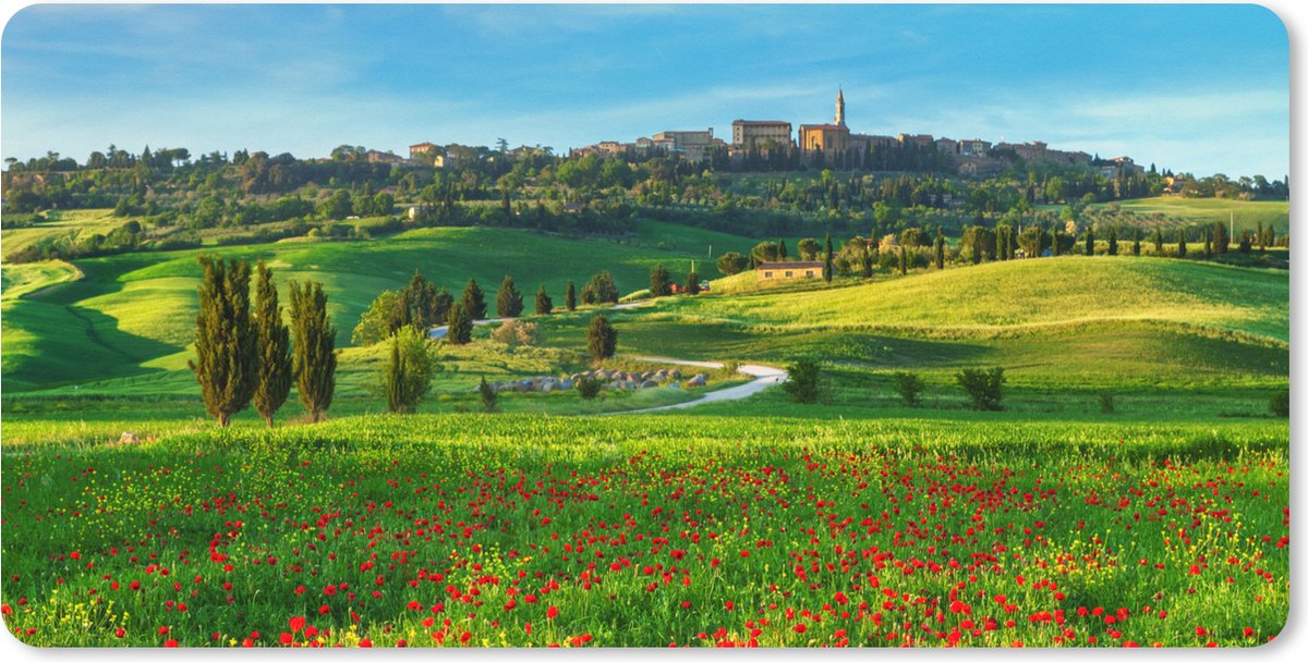 Muismat XXL 120x60 cm - Bureau onderlegger - Bureau mat Toscane - Landschap - Bloemen - Bureaumat - Gaming mousepad xl - Bureaulegger groot - Computer deskmat