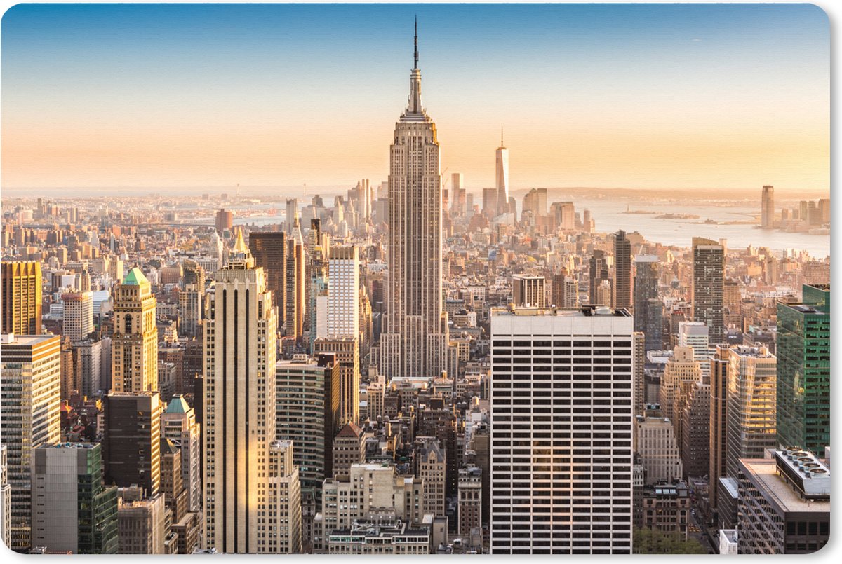 Muismat XXL 120x80 cm - Bureau onderlegger - Bureau mat New York - Mist - Skyline - Bureaumat - Gaming mousepad xl - Bureaulegger groot - Computer deskmat