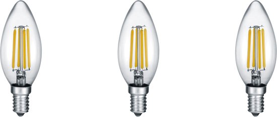 LED Lamp - Filament - Trion Kamino - Set 3 Stuks - E14 Fitting - 2W - Warm Wit-2700K - Transparant Helder -  Glas