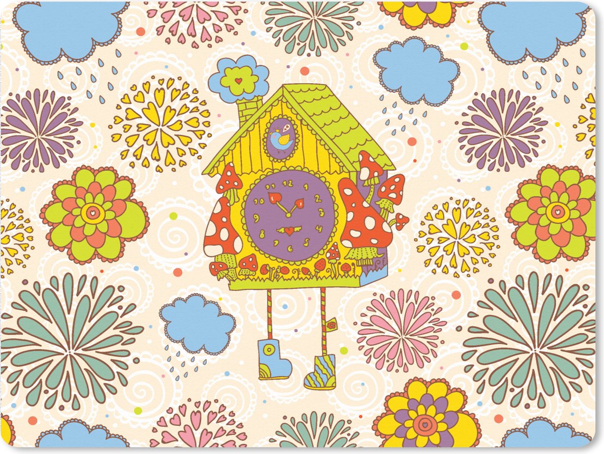 Muismat XXL 80x60 cm - Bureau onderlegger - Bureau mat Koekoeksklok - Patronen - Paddenstoel - Bloemen - Bureaumat - Gaming mousepad xl - Bureaulegger groot - Computer deskmat
